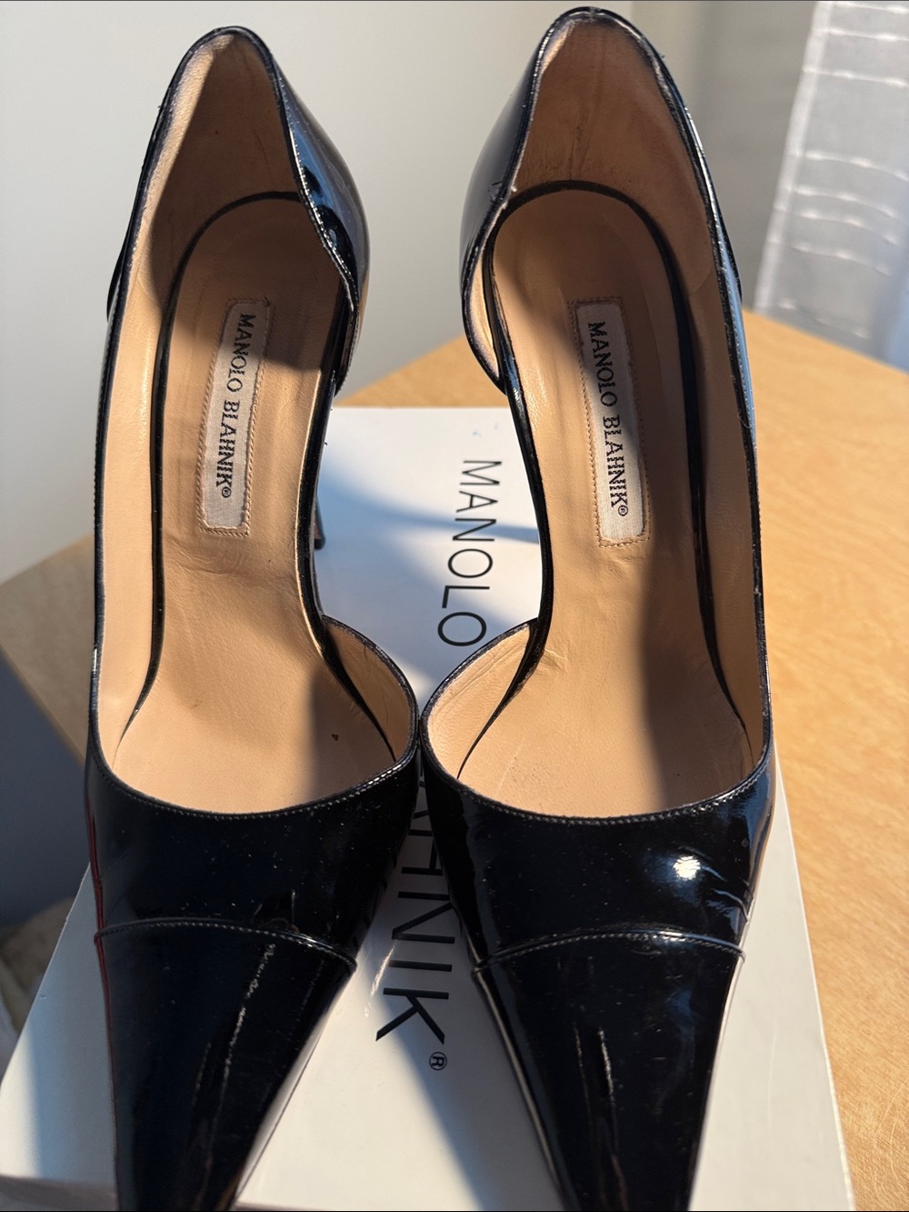 Manolo Blahnik Black Patent Pointed-Toe Pumps